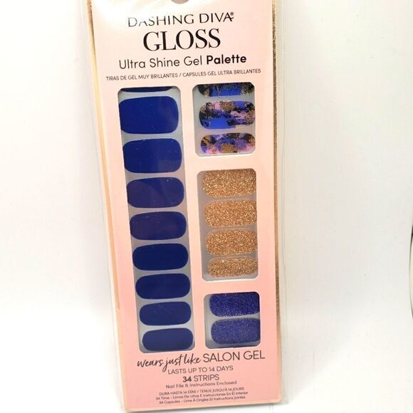 Royal Blue Gold Dashing Diva Gloss Ultra Shine Gel Palette Nails - Picture 2 of 6